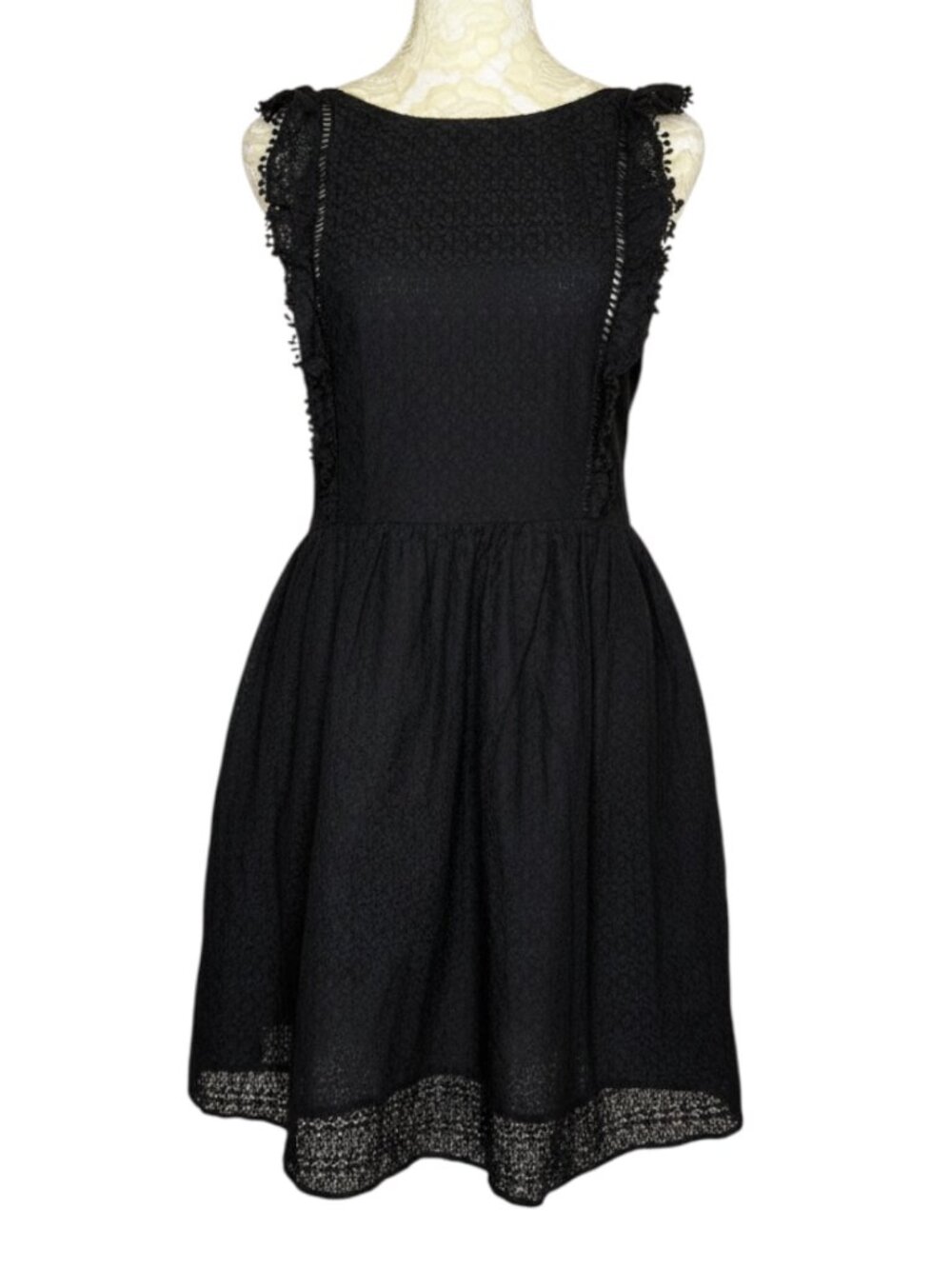 Sezane Lace Mini Dress Fit Flare Ruffle Black 36 US 4